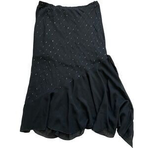 Vintage 90s Dino Black Sequin Skirt Flowy Whimsygoth‎ Y2K Midi Asymmetrical